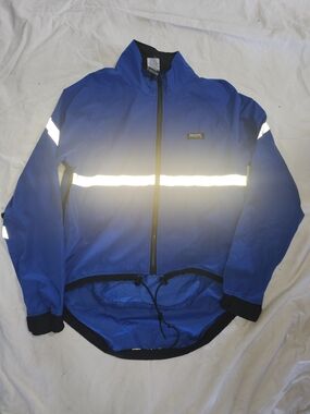 Running Room Reflective Blue Microfiber Jacket Mens Small Run Jog